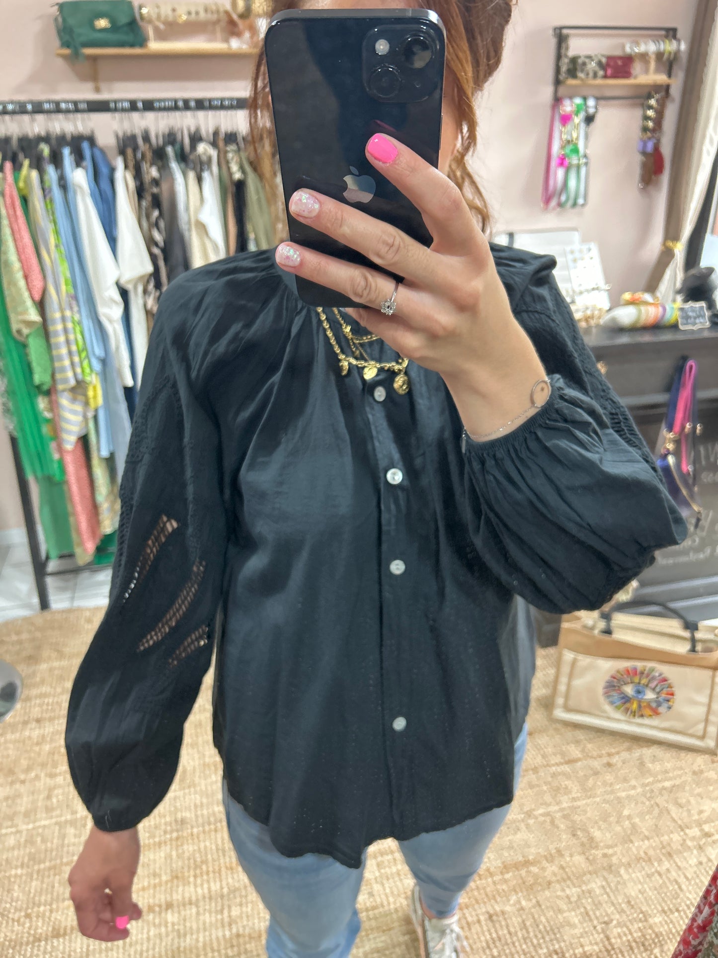 Chemisier broderie MAELIA - noir