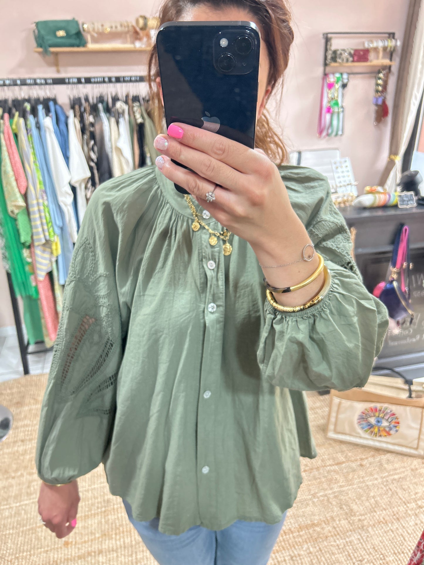 Chemisier broderie MAELIA - kaki