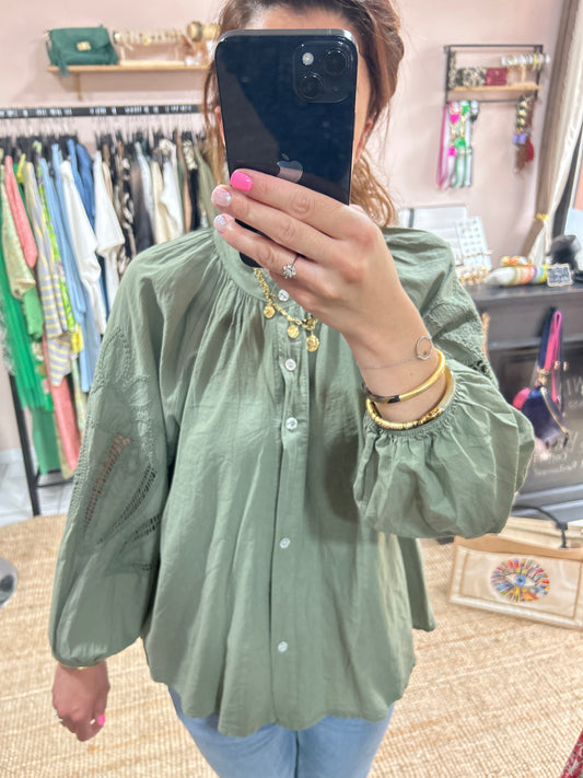 Chemisier broderie MAELIA - kaki