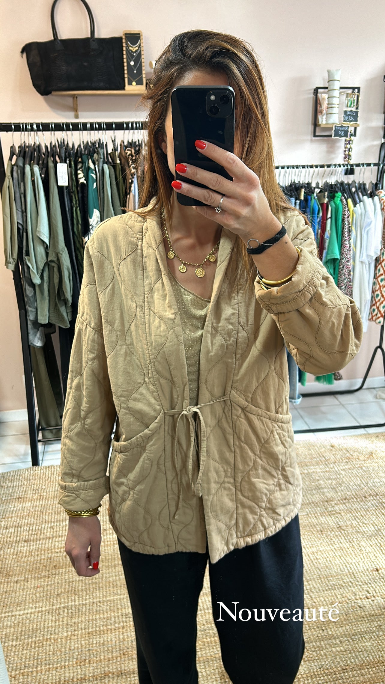 Veste matelassée noeud - beige