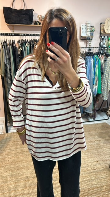 Pull fin marinière - bordeaux