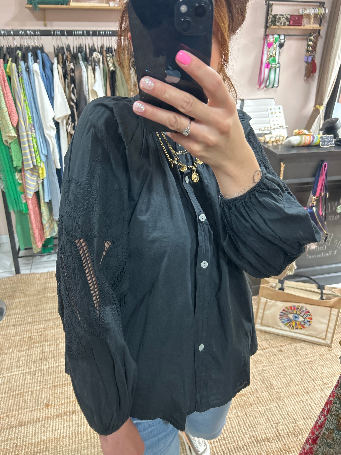 Chemisier broderie MAELIA - noir