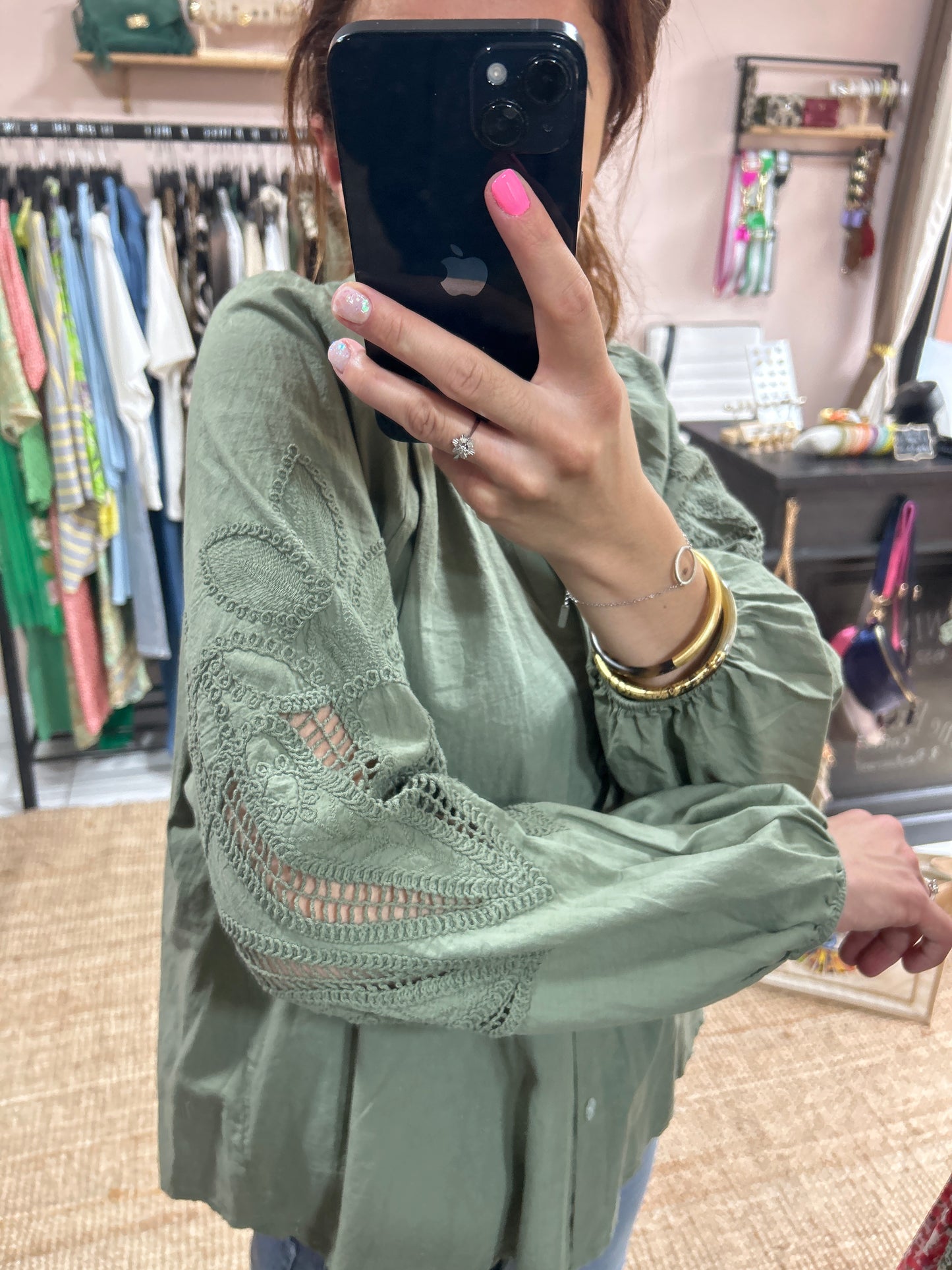 Chemisier broderie MAELIA - kaki