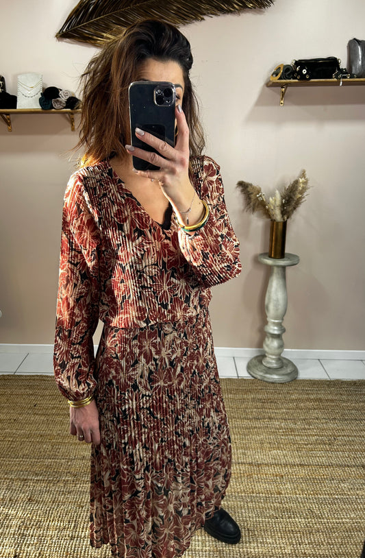 Robe longue plissée - rouille