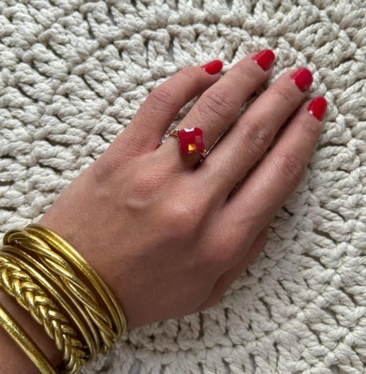 Bague trèfle - rouge