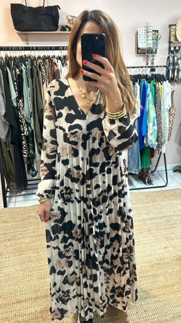 Robe plissée léopard - beige