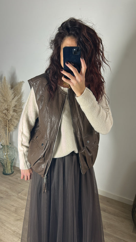 Perfecto sans manches chocolat