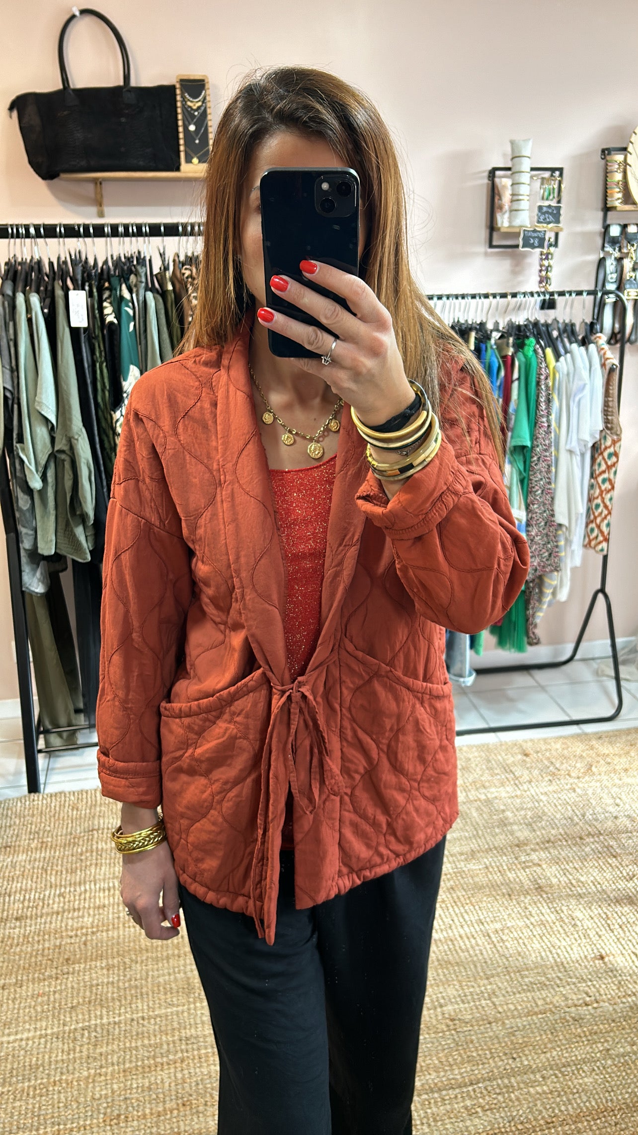 Veste matelassée noeud - terracotta