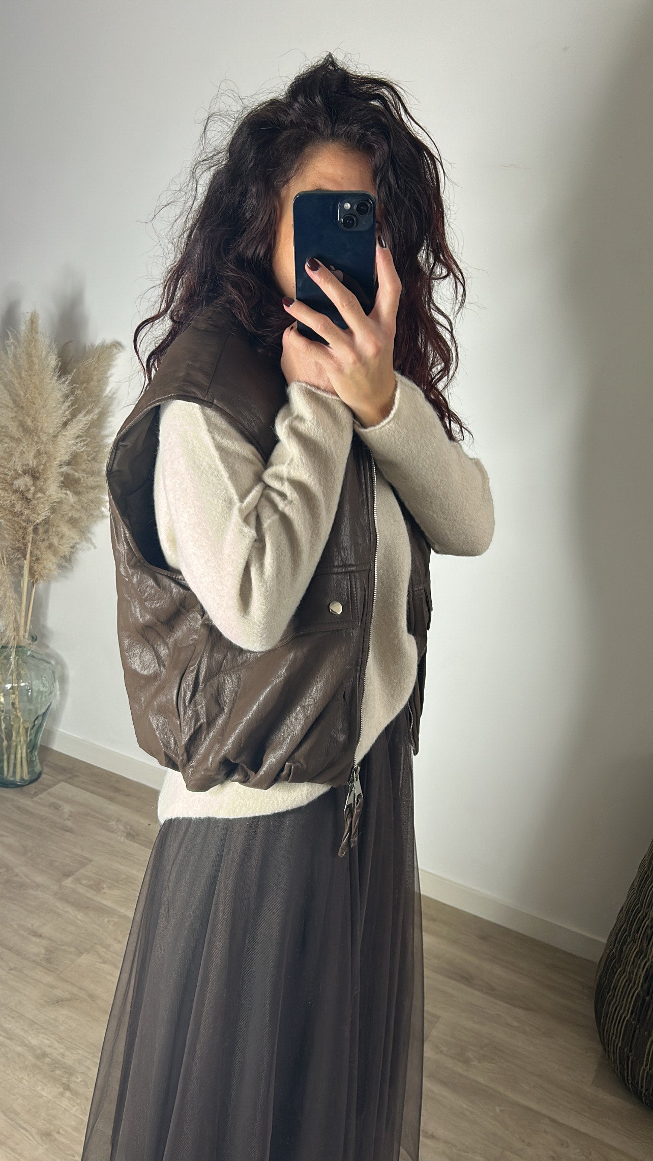 Perfecto sans manches chocolat