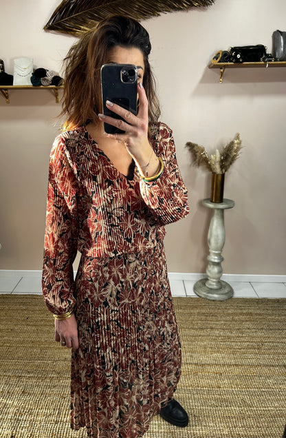 Robe longue plissée - rouille