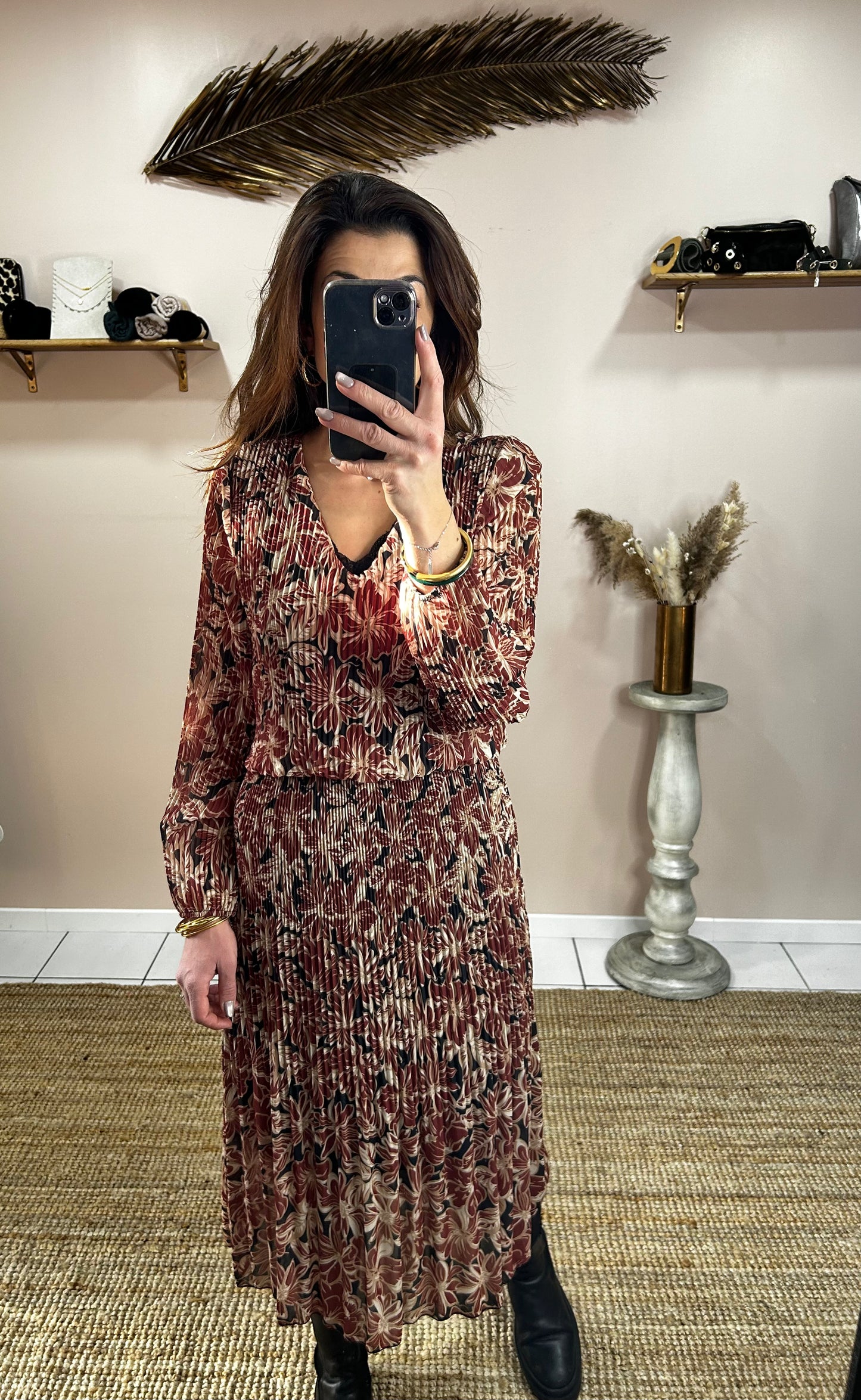 Robe longue plissée - rouille