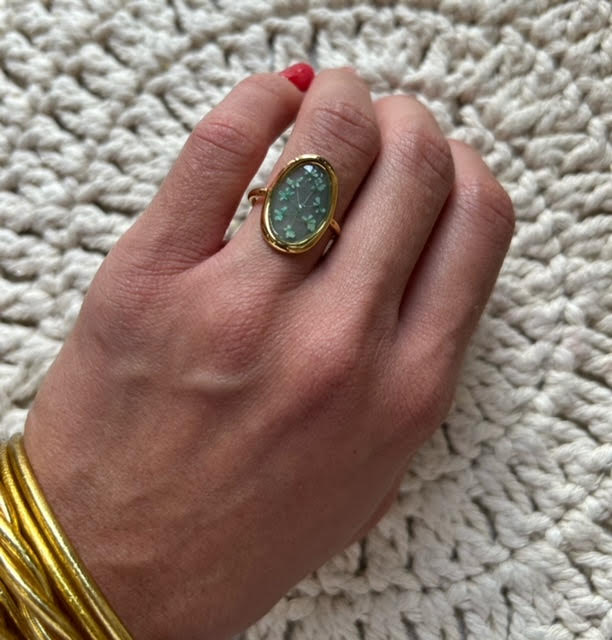 Bague fleurs - verte / dorée