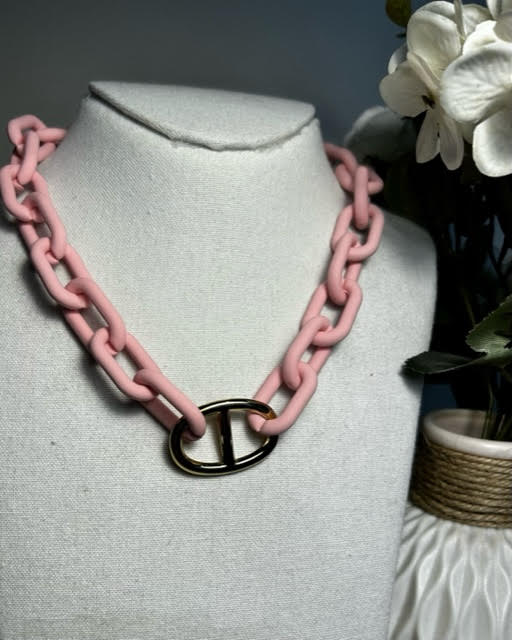 Collier grosse maille - rose
